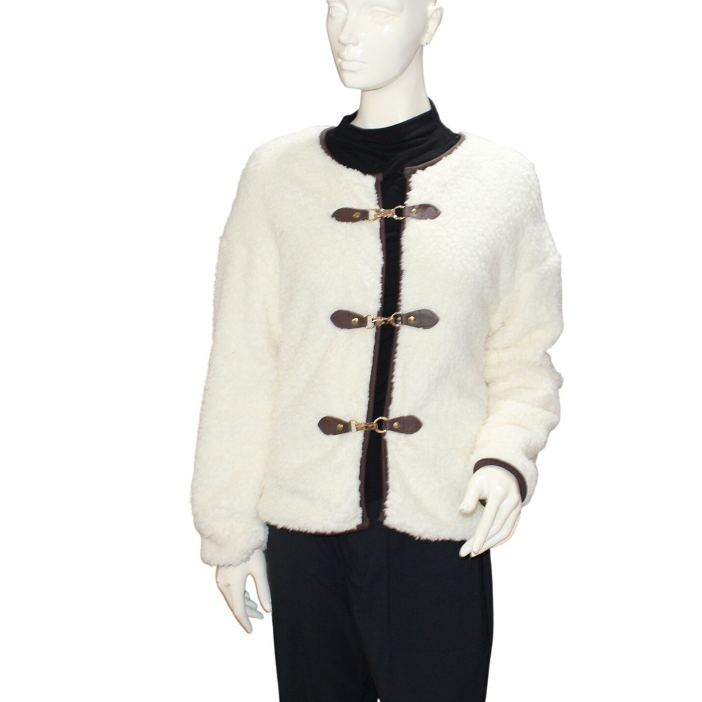 Cream Fleece Toggle Jacket | Women's Small | Cozy Textured Outerwear
